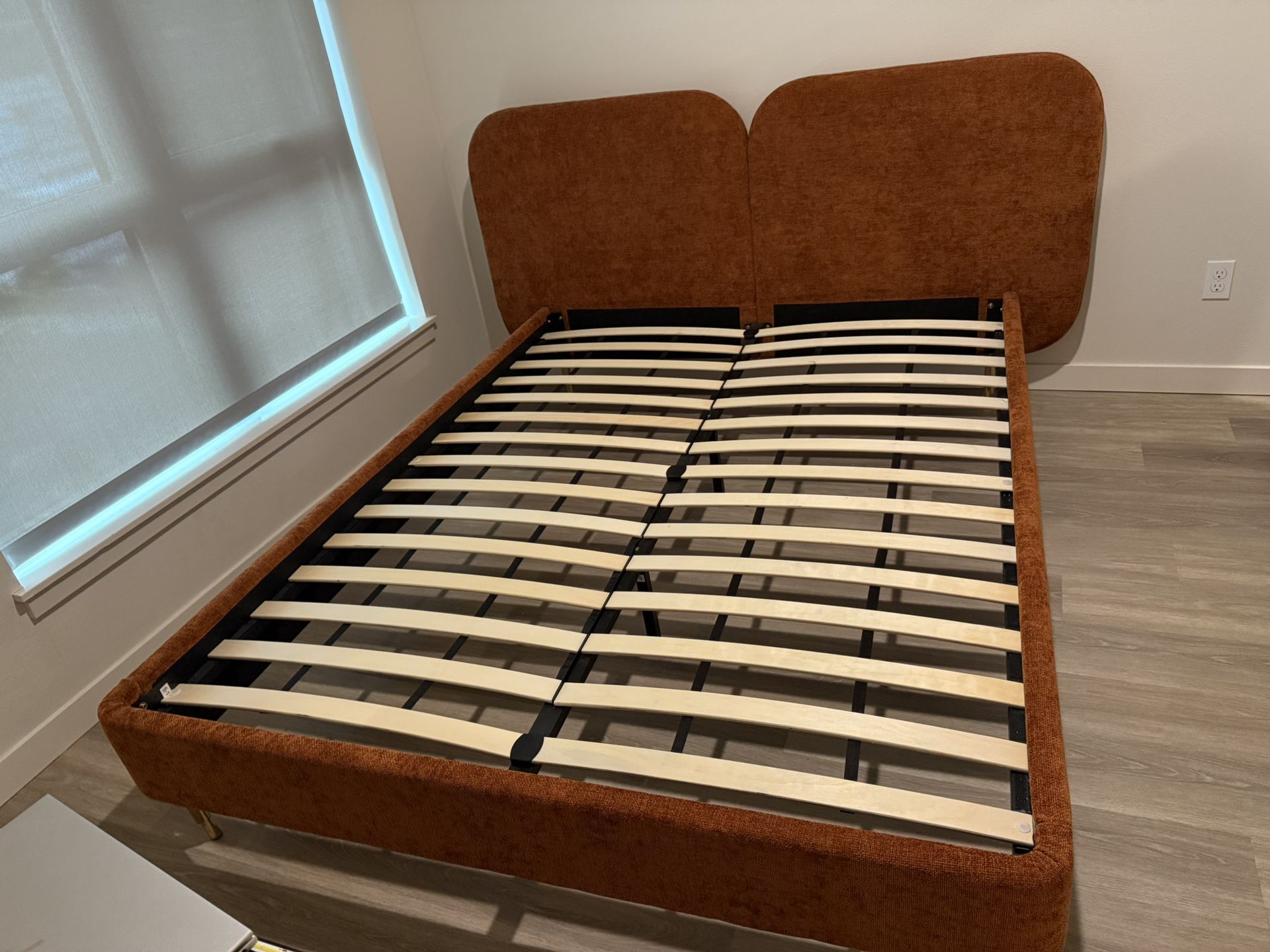 Rust-Orange Upholstered Bed Frame