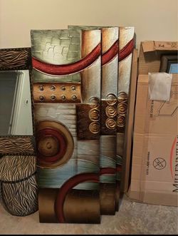 Beautiful 3-piece abstract wall art set with textured finish and rich earth tones.