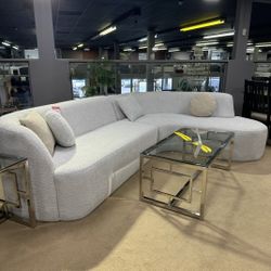 Nevada Ivory Boucle 2pc RAF Chaise Sectional Sofa