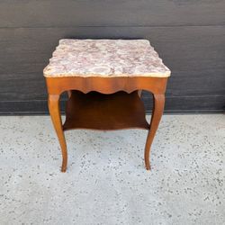 Vintage Side Table With Pink Marble Top