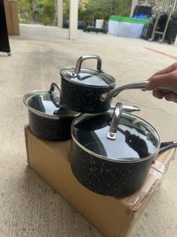 Heavy Duty Granite Coated 3 Pot Set (S/M/L) Stainless Steel Handles Brand New