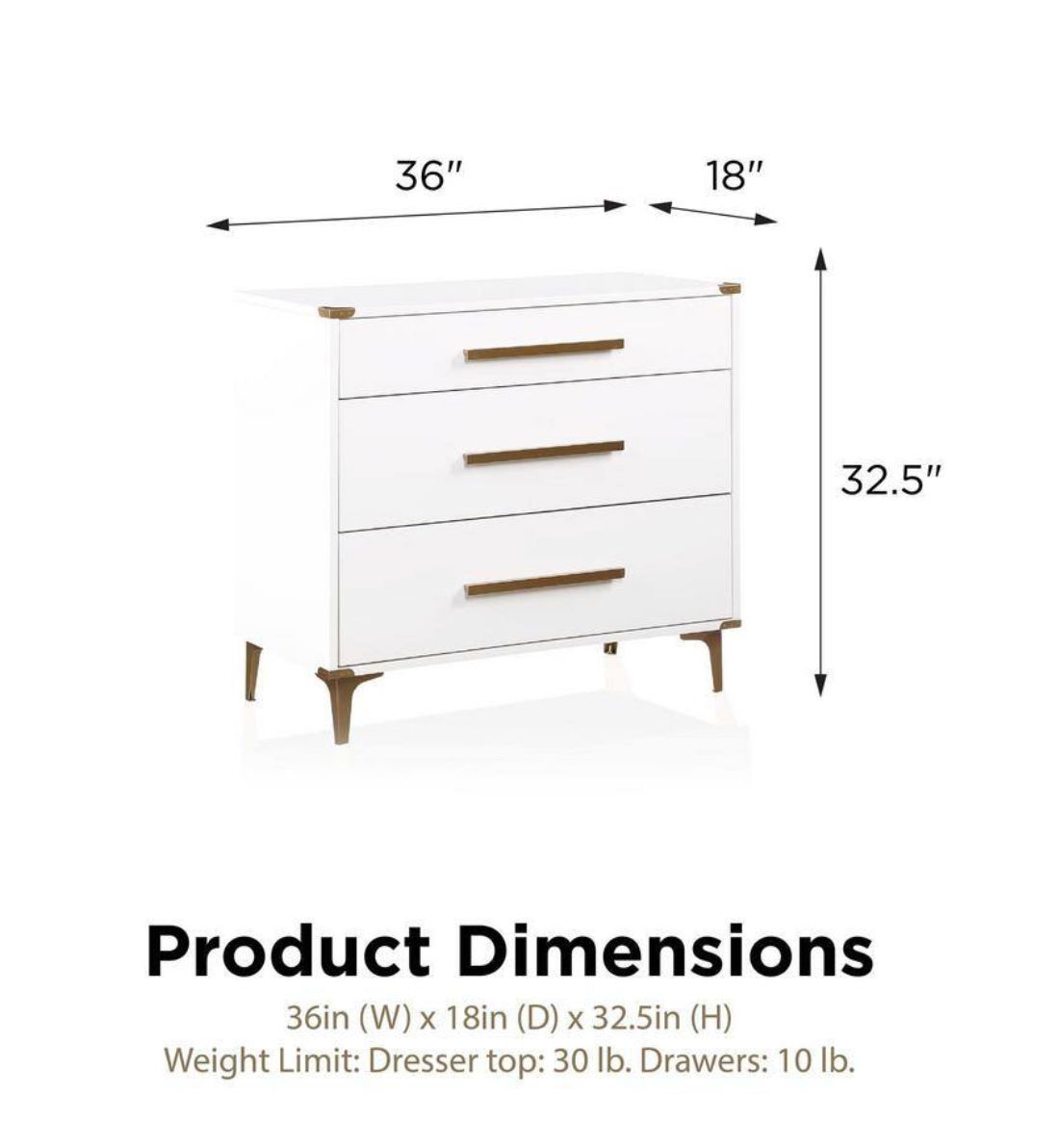 Karissa 3-Drawer White Dresser