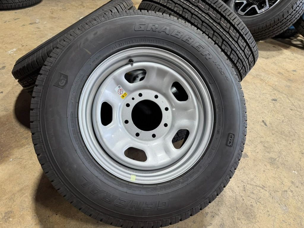 18” OEM Steel Ford F250 F-350 wheels General Grabber Tires LT275/65R18 100% Tread 10 PLY