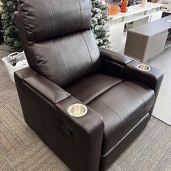 Theater Recliner , Brown Faux Leather, New