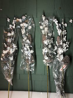NEW 4 29” Faux Branches w Pinecones White Berries Christmas Decor Winter
