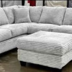 Unexpected Overstock!  New Byers Market Ghost & SLATE Grey Full Length Mink 2pc Sectional & Ottomans