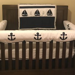 Nursery Bundle - Glider, Ottoman, Convertible Crib (with Toddler And Full Size Conversion Kit), Halo Dreamweave Breathable Mattress & Tushbaby Carrier