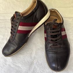 Bally Frazee Brown Red Stripes Leather Sneakers 38.5E
