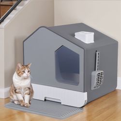 New Extra Large Enclosed Cat Litter Box w/ Mat and Litter Scoop, Odorless Anti-Splashing, Non sticky