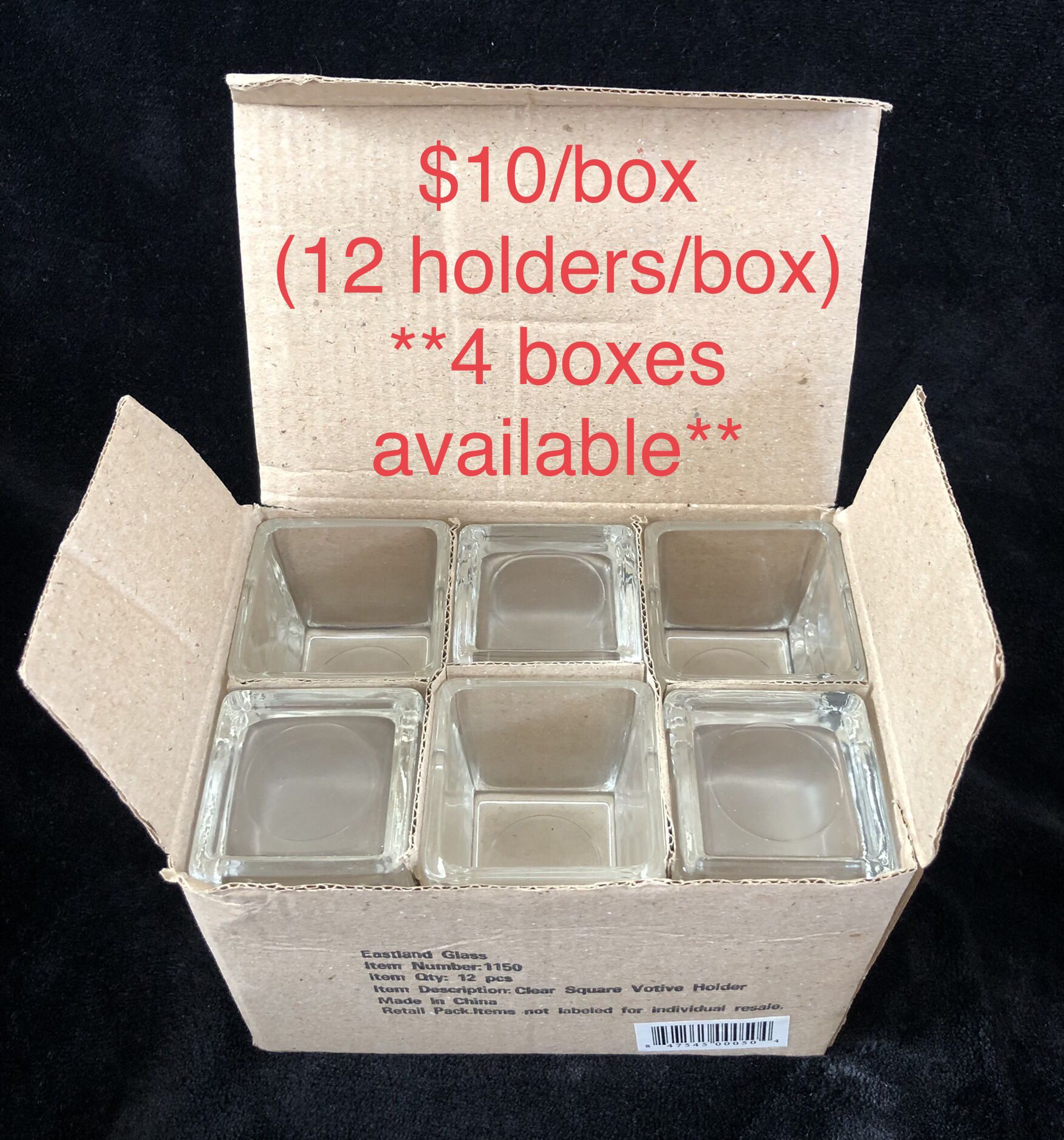 Votive Holders / Tea Light Holders NEW IN BOX (12/box) / Eastland Clear Square Votive Holders / Candle Holders / Tealight