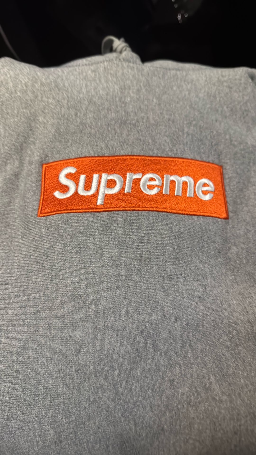 2017 Fluorescent Orange Box Logo Grey Supreme Hoodie 