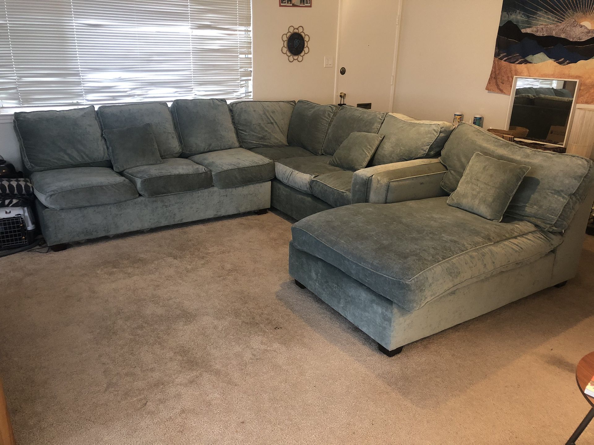 Large velvet sectional couch