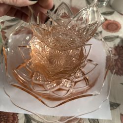 6 Pieces, Hazel Atlas And Lancaster Pink Depression Glass 