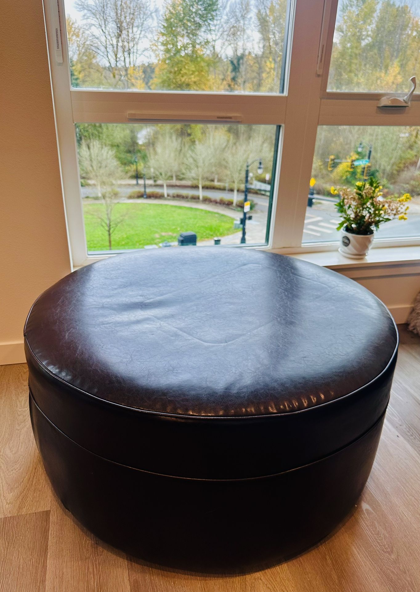 Leather Round Ottoman