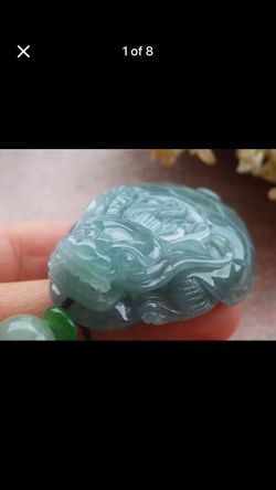 Certificate Jadeite jade green Peace Dragon Turtle Pendant