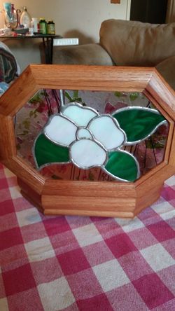 Oak Box with Handcrafted Stained Glass Flower Top