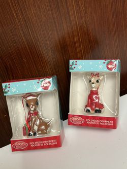 Rudolph The Red Nosed Reindeer couple Polyresin Ornaments