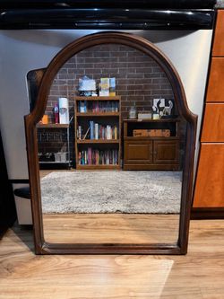 Large Arched Wood Framed Wall Mirror