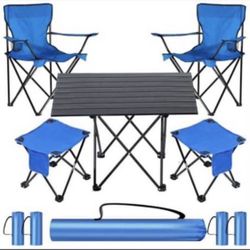(NEW-AMAZING DEAL) YUNTAU 2 sets of 5 pieces Camping Table and Chair Sets, with Foldable Camping Stools.  (BLUE).