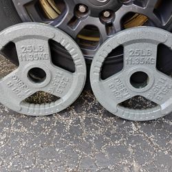 PAIR OF  NEW  25 LB. OLYMPIC   EASY  GRIP  25  LB.  PLATES