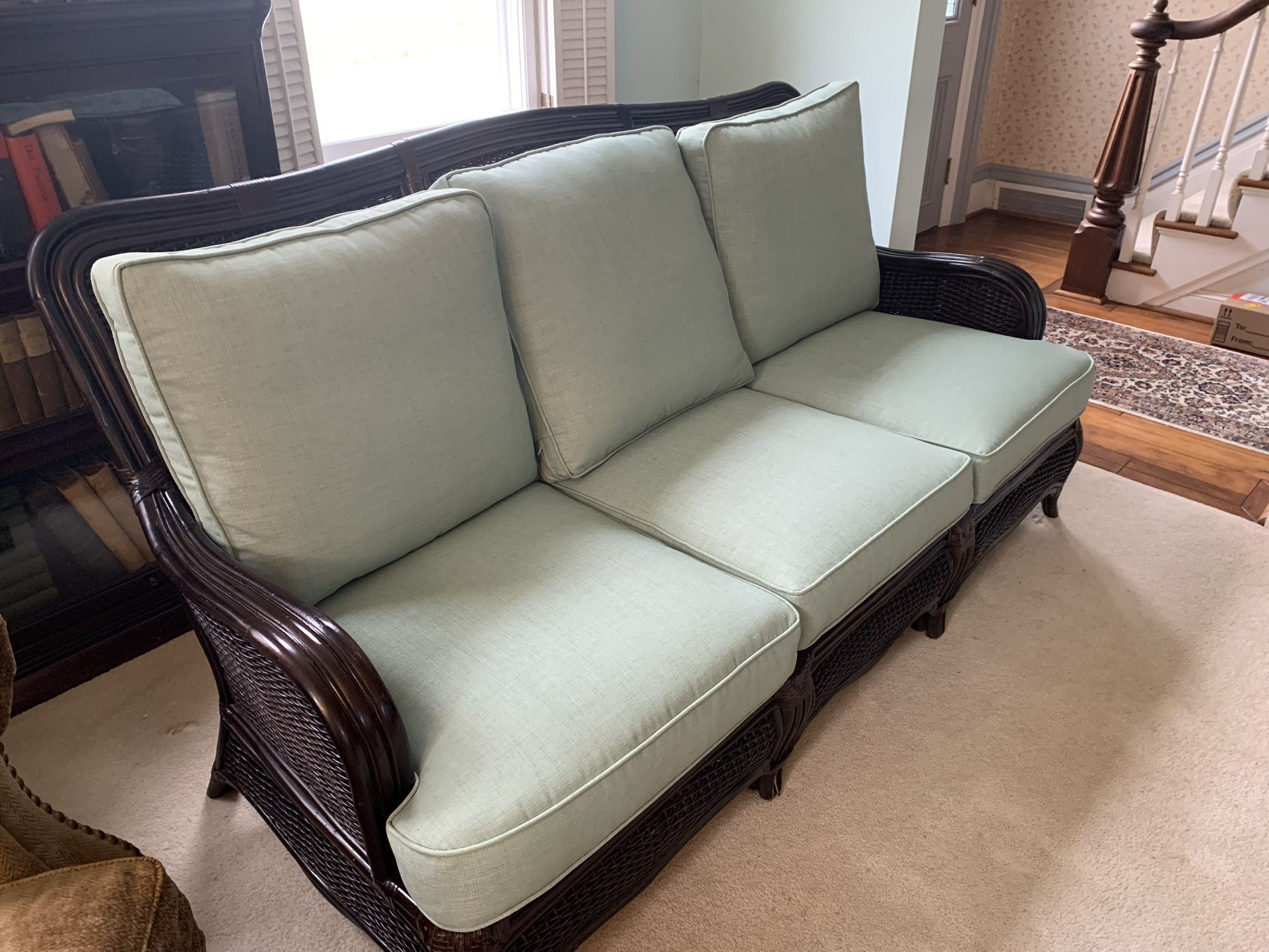 Beautiful Wicker Seafoam Green Sofa - $250