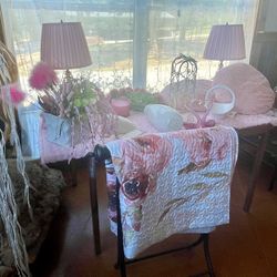 Decor Set — PINK theme: Lamps, Throw Blanket, Quilt, Wine Rack, Hanging Pots, Etc