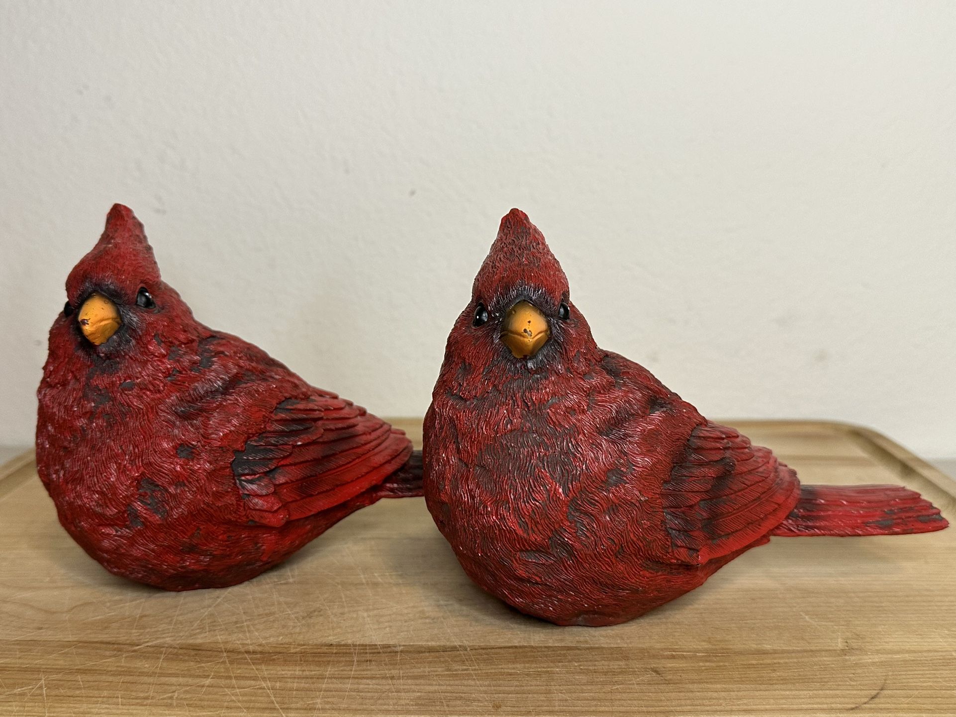 Red Cardinal Bird Resin Figurine 7"x3.5"x5.5" Detailed - Set of 2- Left Facing