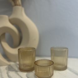 Gold Ribbed Tea Candle Holders 