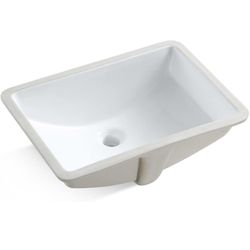 20.9 Inch Porcelain Undermount Bathroom Sink, Rectangle Lavatory Vanity Sink, Undercounter Basin, White