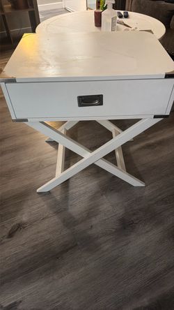 White Side Table with Drawer and X-Base