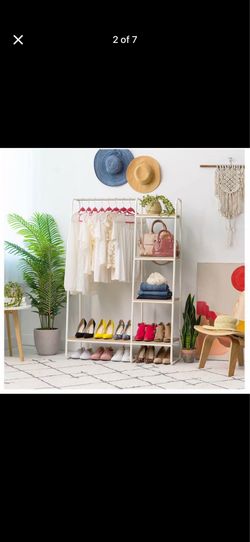 IRIS USA Clothes Rack with 4 Wood Shelves – White – Like New
