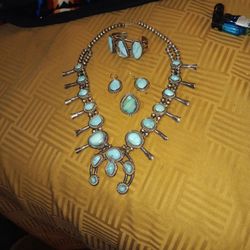 Navajo Squash Blossom Necklace, Ring, Bracelet, Earrings 