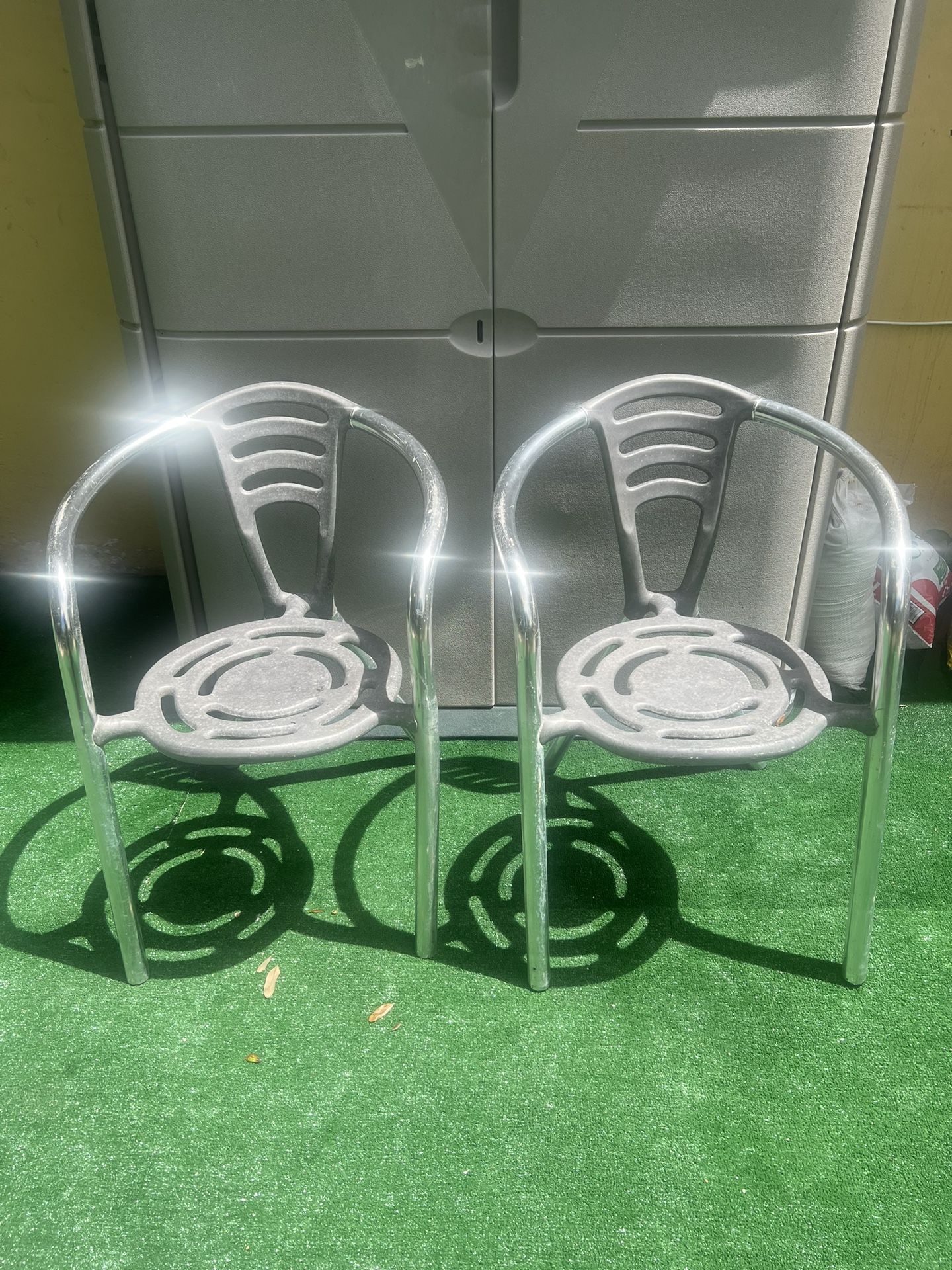 A Pair Of Italian Postmodern Boulevard Chairs In Aluminum By Ferdinand A.Porsche