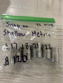 Snap-on 1/2” Drive Metric Shallow Socket Lot TWM22 TWM21 TWM18 TWM17 TWM15 USA 6-Point Flank Drive