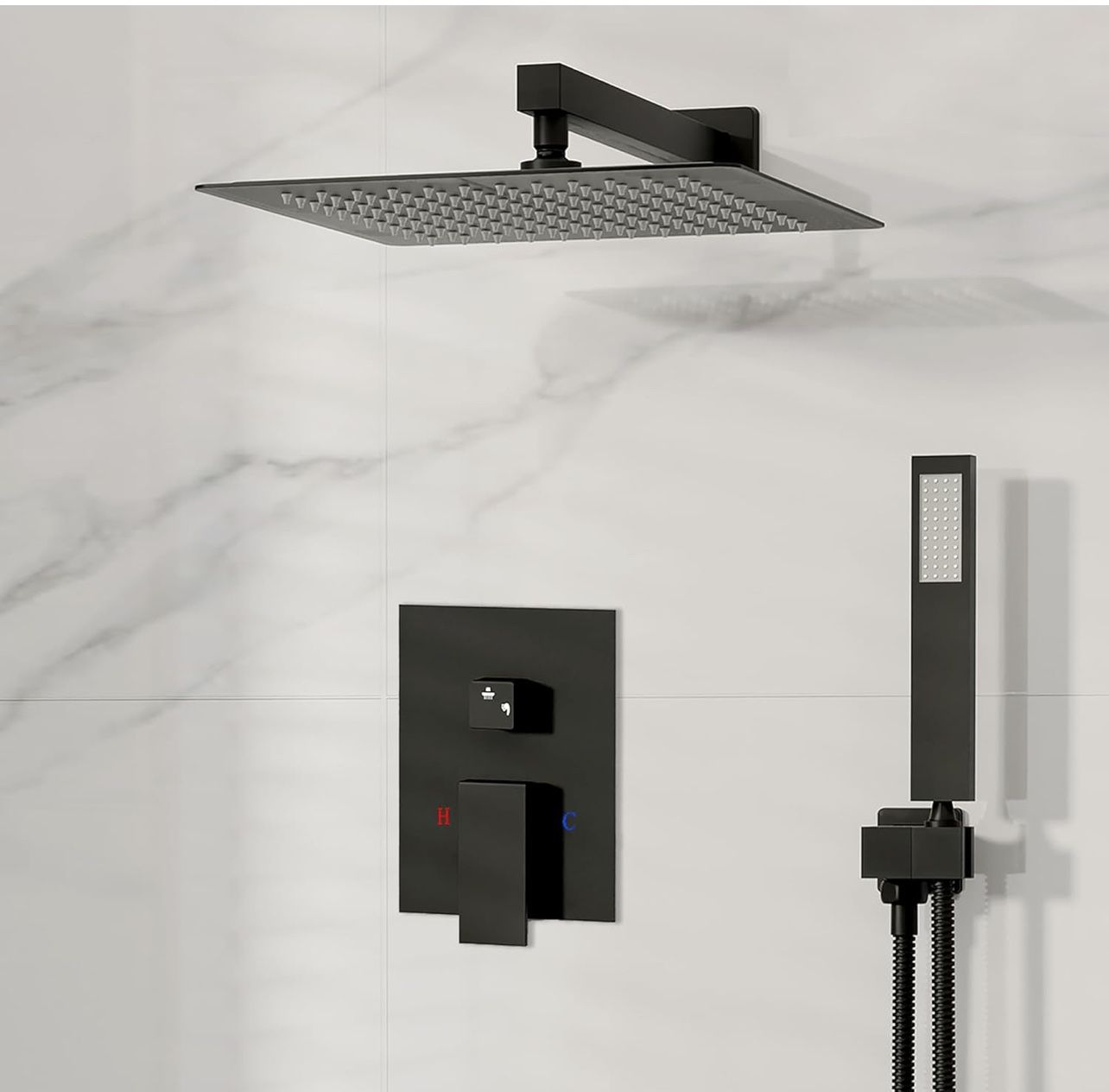 Brand New In The Box - Luxury Rainfall Shower Systems, Wall Mounted Shower Faucet Trim Kit Rough-In Valve Includes 12 Inch Rain Shower Head And Handhe
