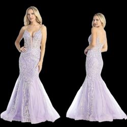 New With Tags Lilac Corset Bodice With All Over Glitter & Sequin Mermaid Formal Dress & Prom Dress $235