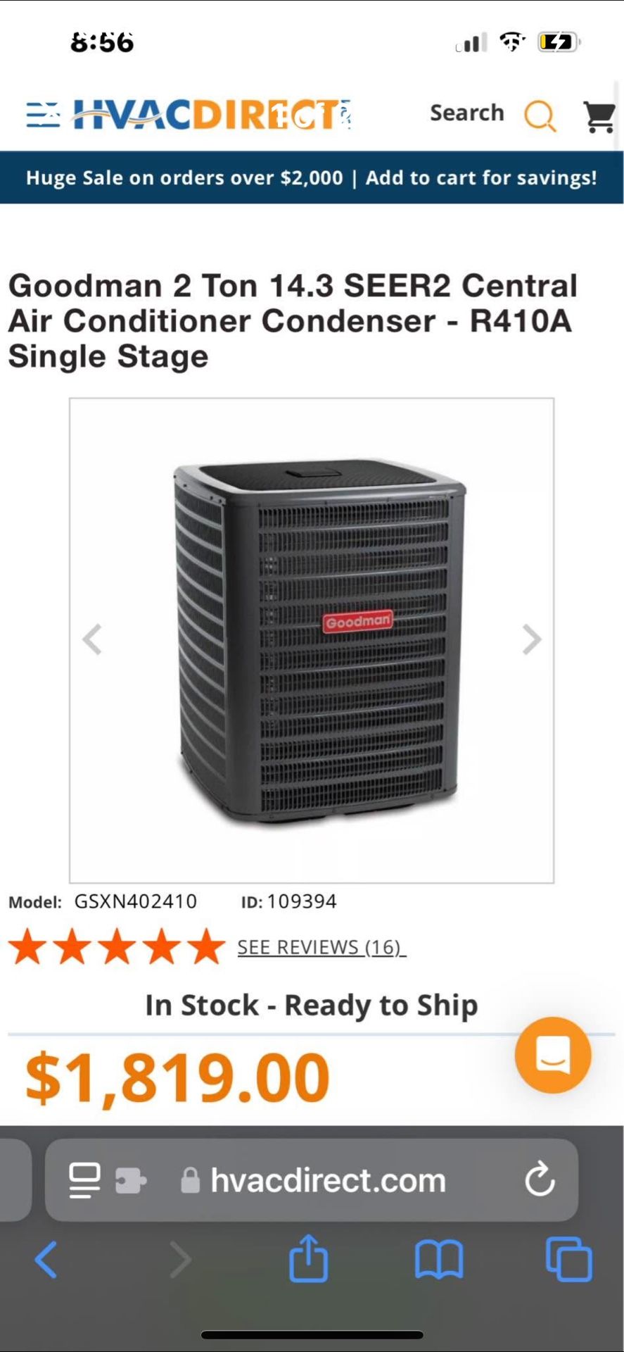 Goodman condenser 410a 2 Ton