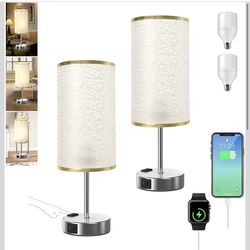 Touch Control Table Lamps with USB C+A & AC Outlets - 2 Pack