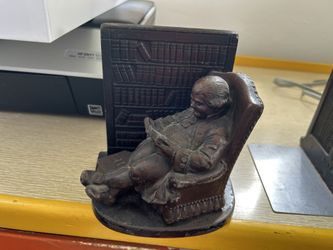 Antique Bronze Colonial Bookends Set Father Knickerbocker Reading