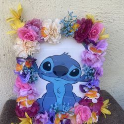 Disney Stitch Picture Frame With Flowers 