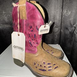 Shyanne Pink and Brown Western Boots with Square Toe