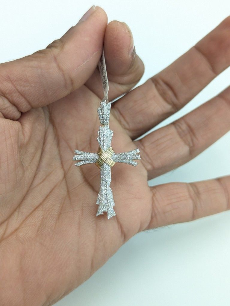 Real Natural Diamond 10kt Yellow Gold Cross Pendant 