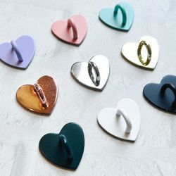 New pair set of 2 heart-shaped metal adhesive charm hooks cell phone tablets electronic accessories support protection case