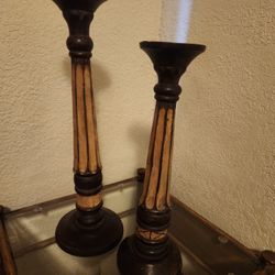 Set Of 2 Wood Candle Holders 