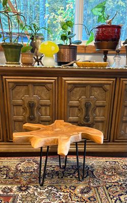 Live Edge Wood Slice Accent Side Table Hairpin Legs