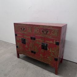 1950’s Red Lacquer Chinoiserie-Style Cabinet