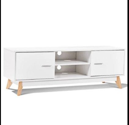 Wooden TV Stand with 2 Storage Cabinets and 2 Open Shelves for 60 Inch TV