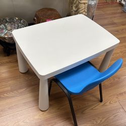 Ikea Mammut White Toddler Table and Blue Life Time Chair