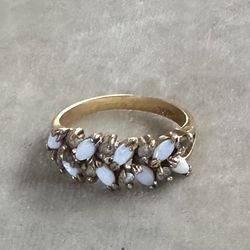 Vintage 18k Gold Plated Opal, Clear Gemstone Ring Size 6 