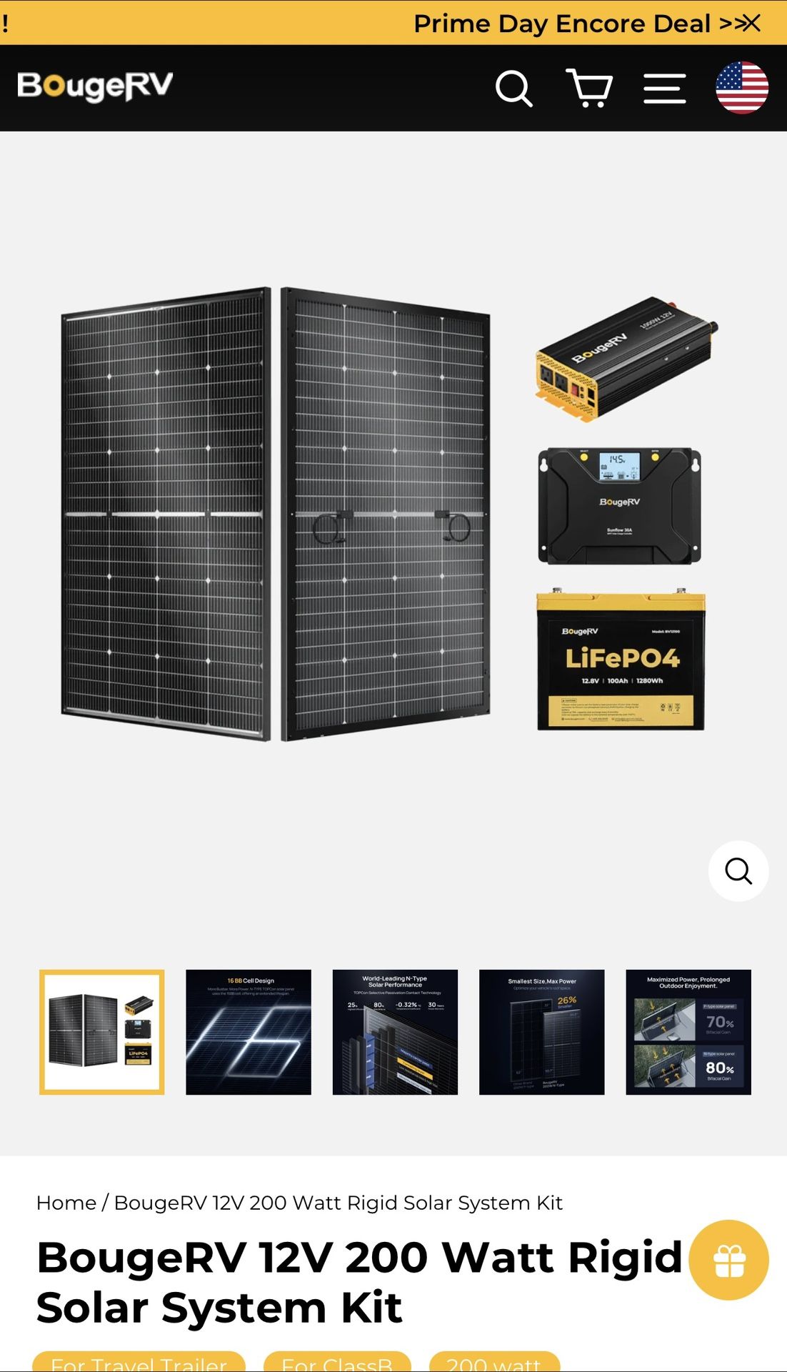 BougeRV 12V 200 Watt Rigid Solar System Kit